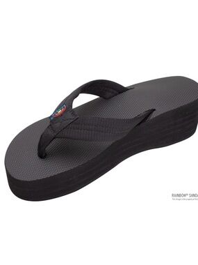 Rainbow Black Textured-Top Fabric Strap Flip Flops